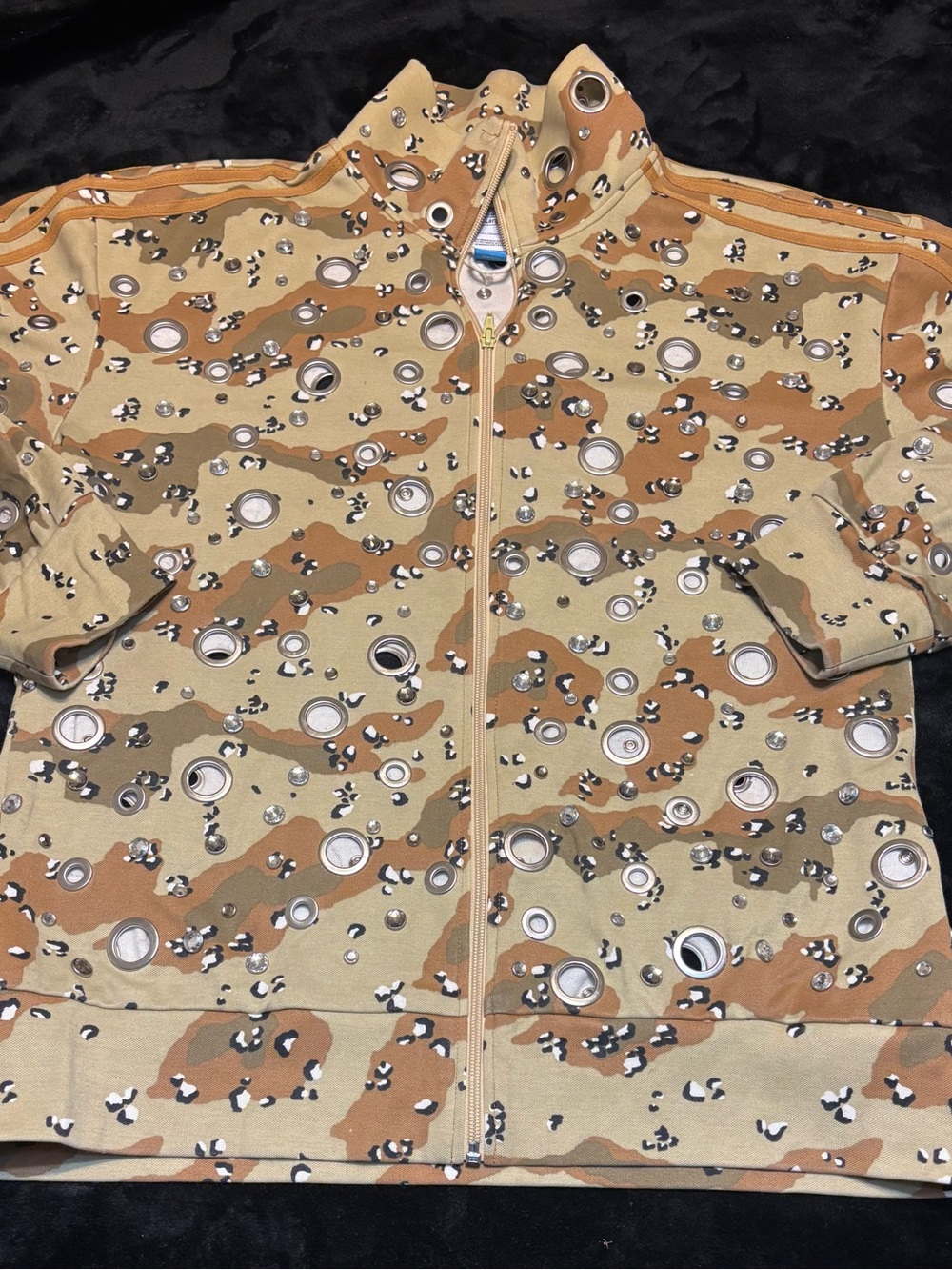 Jeremy Scott x Adidas Desert Camo Grommet Performance Jacket in Tan & Brown
